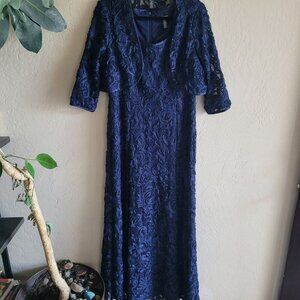 R&M Richards Navy Blue Lace Sequin Evening Gown Size 12 Bolero Jacket sz 8
